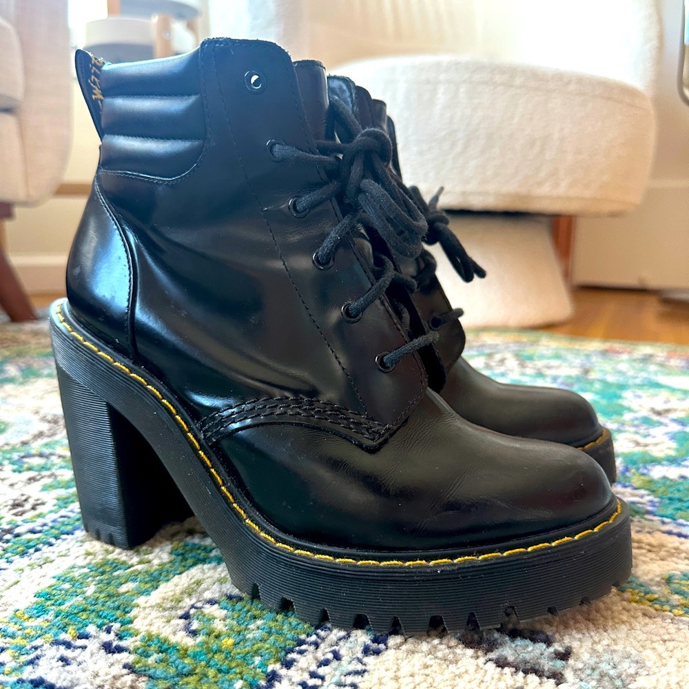 Dr Martens Persephone Black Leather Heeled Boots Shoes sz 7